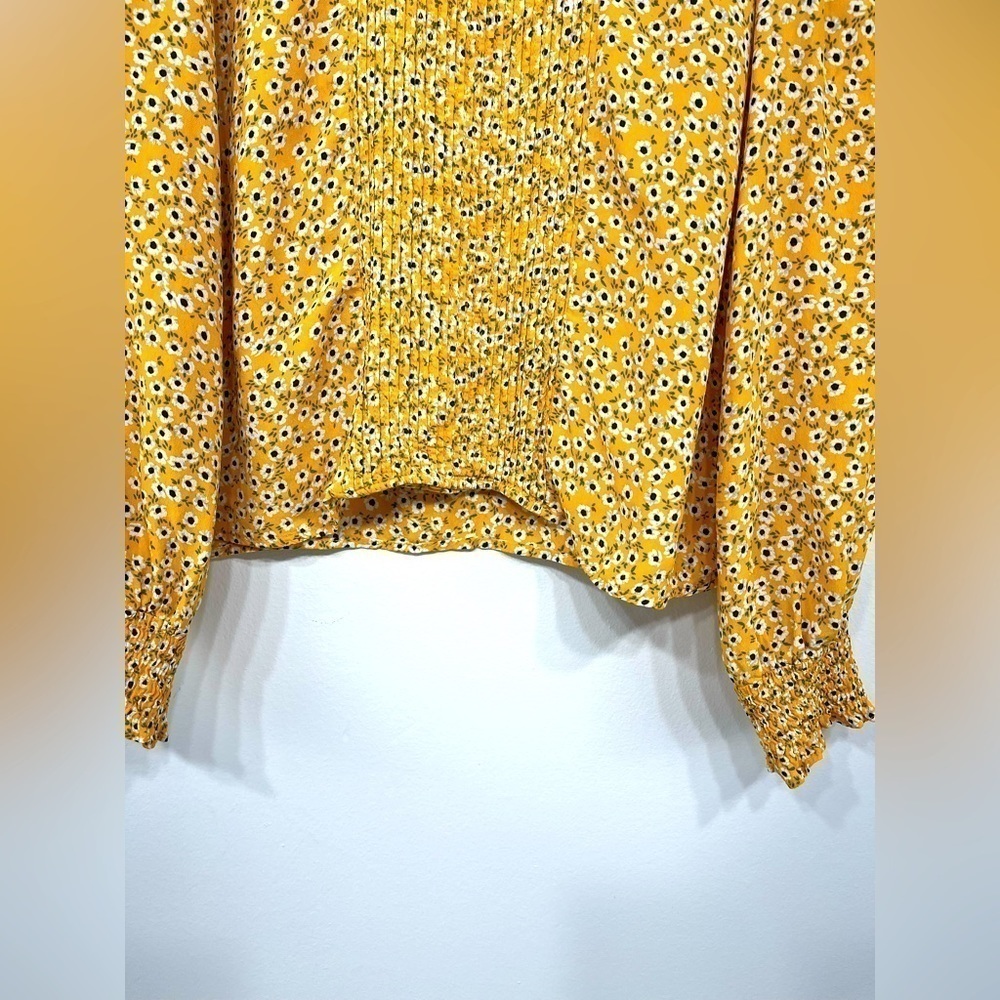 Zara ditsy floral pleated detail mustard yellow blouse size S - Picture 5 of 11